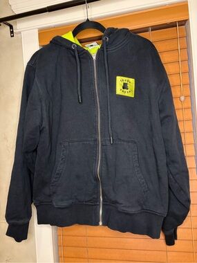 Teddy Fresh Black Zip-Up Hoodie with Neon Yellow Accent